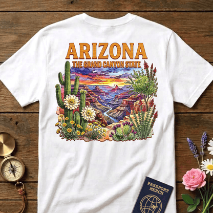 Arizona Flowers in Watercolored Oak Back Print T-Shirt White / S