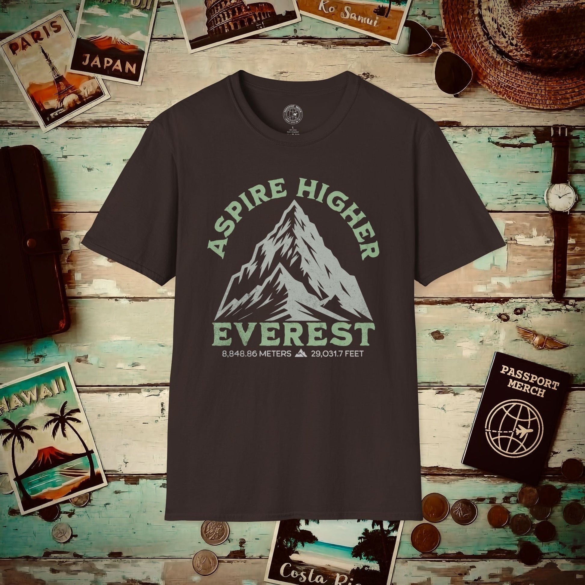 Aspire Higher, Everest Nepal-Tibet T-Shirt Dark Chocolate / S