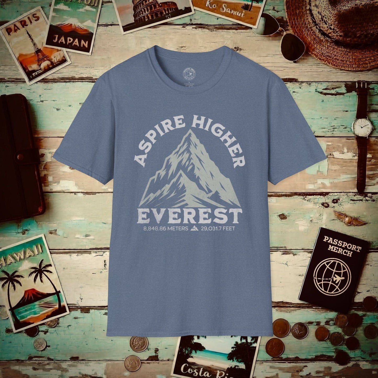 Aspire Higher, Everest Nepal-Tibet T-Shirt Heather Indigo / S