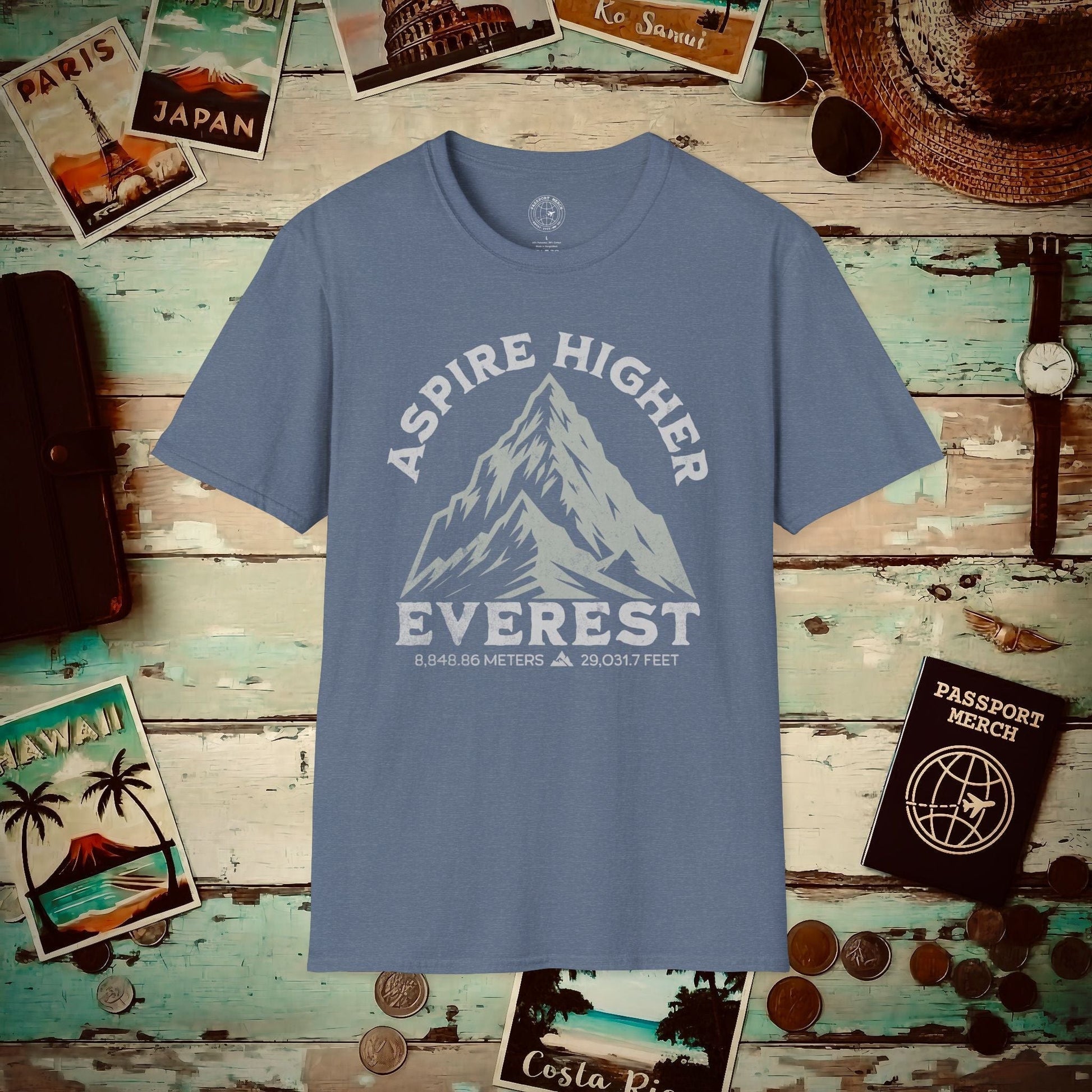 Aspire Higher, Everest Nepal-Tibet T-Shirt Heather Indigo / S