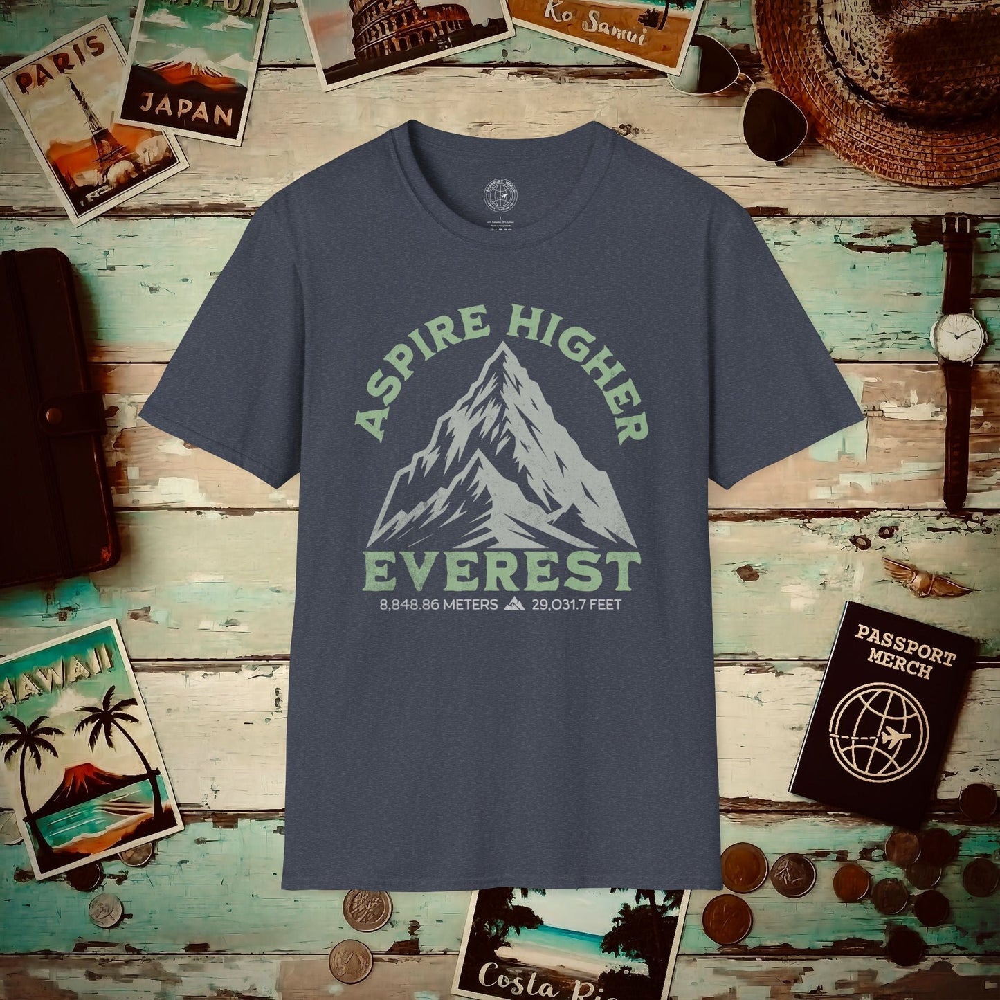 Aspire Higher, Everest Nepal-Tibet T-Shirt Heather Navy / S