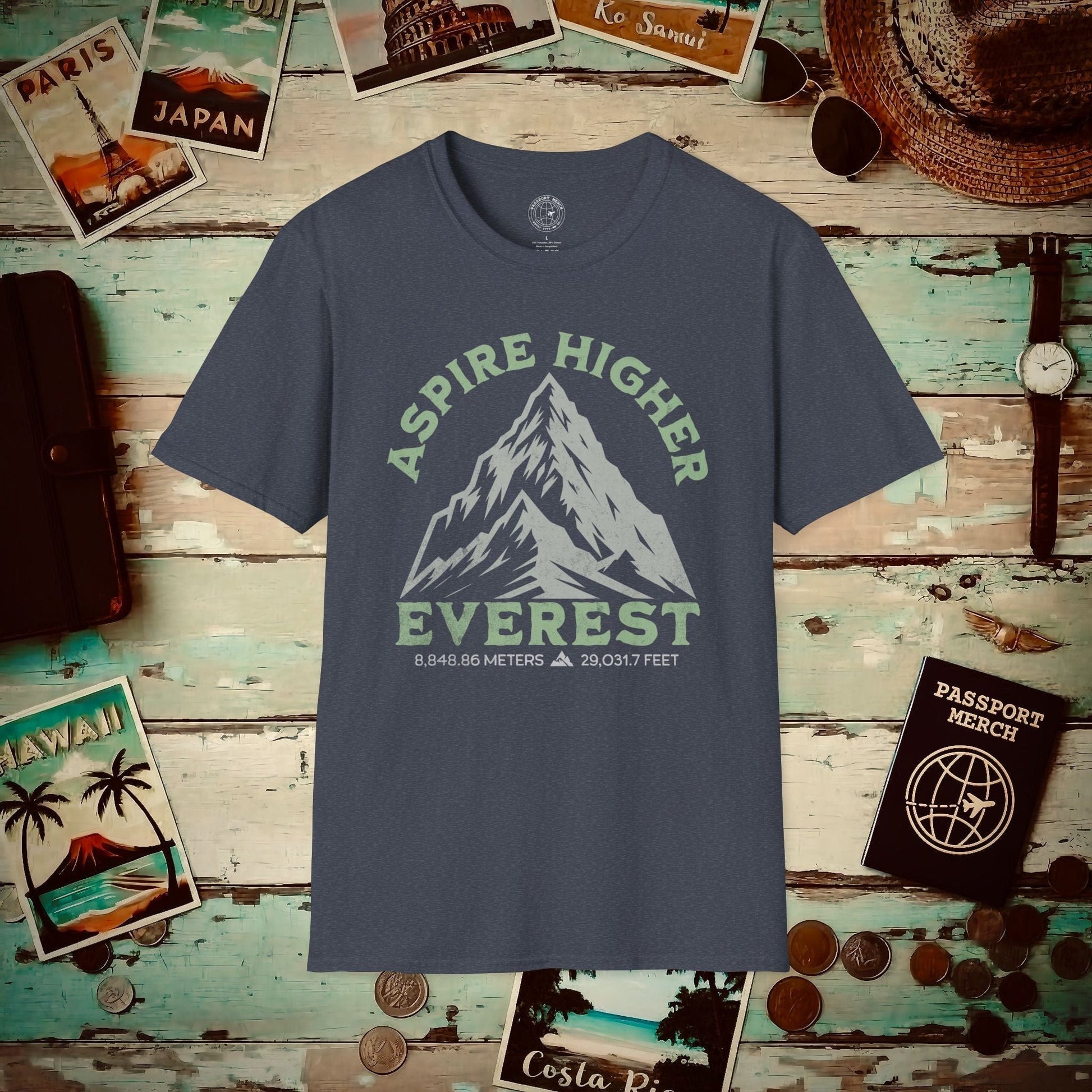 Aspire Higher, Everest Nepal-Tibet T-Shirt Heather Navy / S