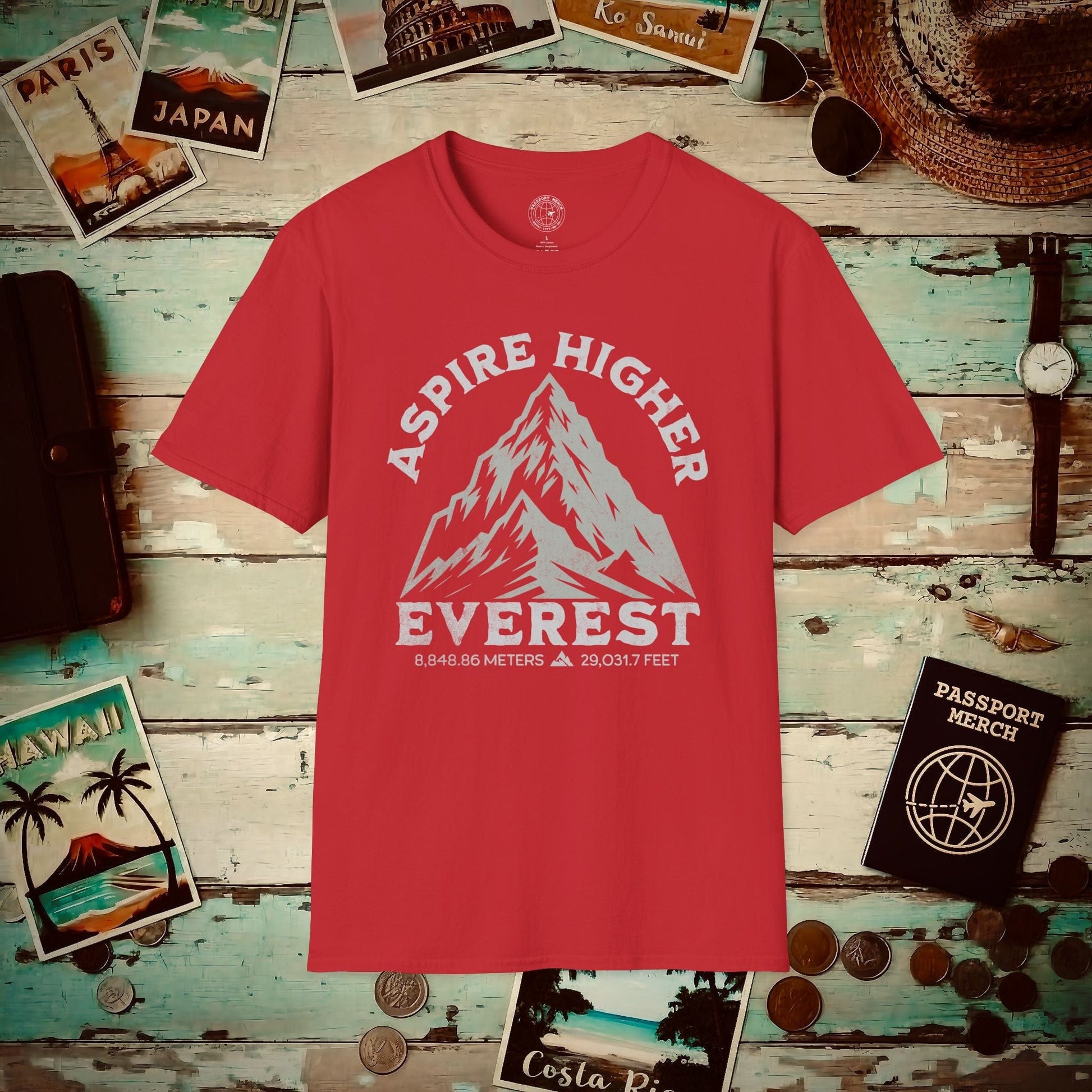 Aspire Higher, Everest Nepal-Tibet T-Shirt Red / S