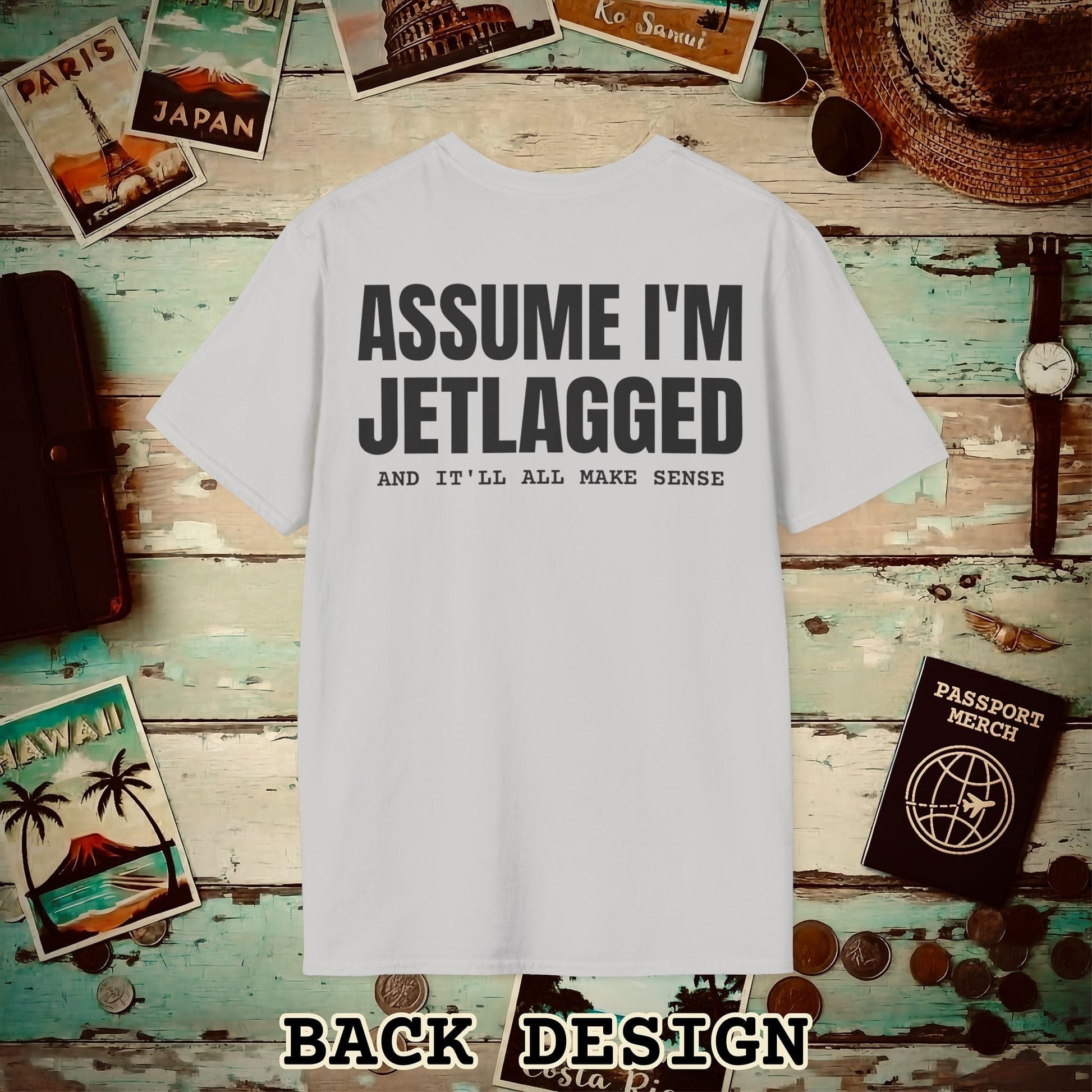 Assume I'm Jetlagged Back Print T-Shirt Ice Grey / S