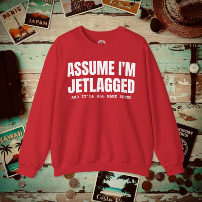 Assume I'm Jetlagged Crewneck Red / S