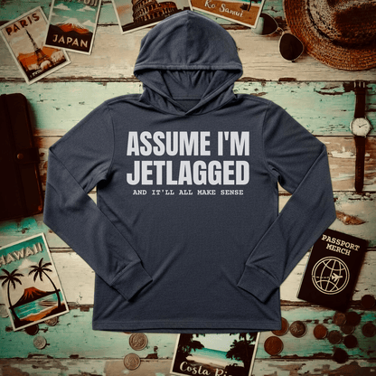 Assume I'm Jetlagged Hooded Long Sleeve Heather Navy / XS