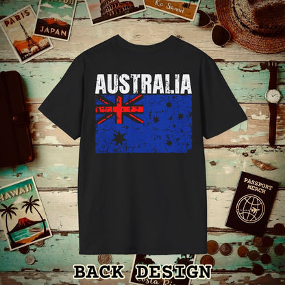 Australia Vintage Flag Back Print T-Shirt Black / S