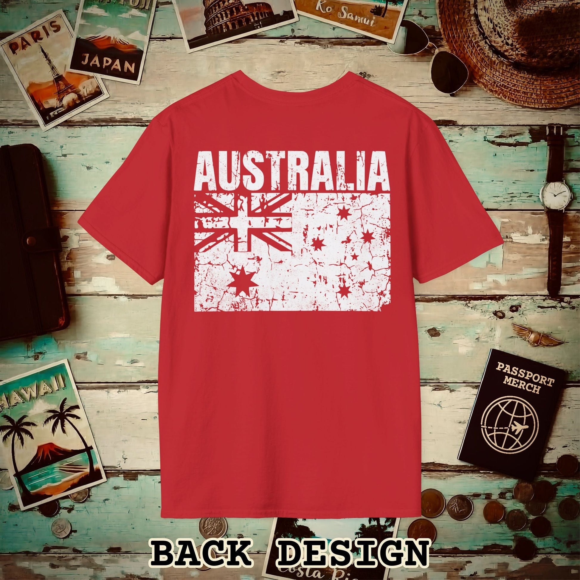 Australia Vintage Flag Back Print T-Shirt Red / S