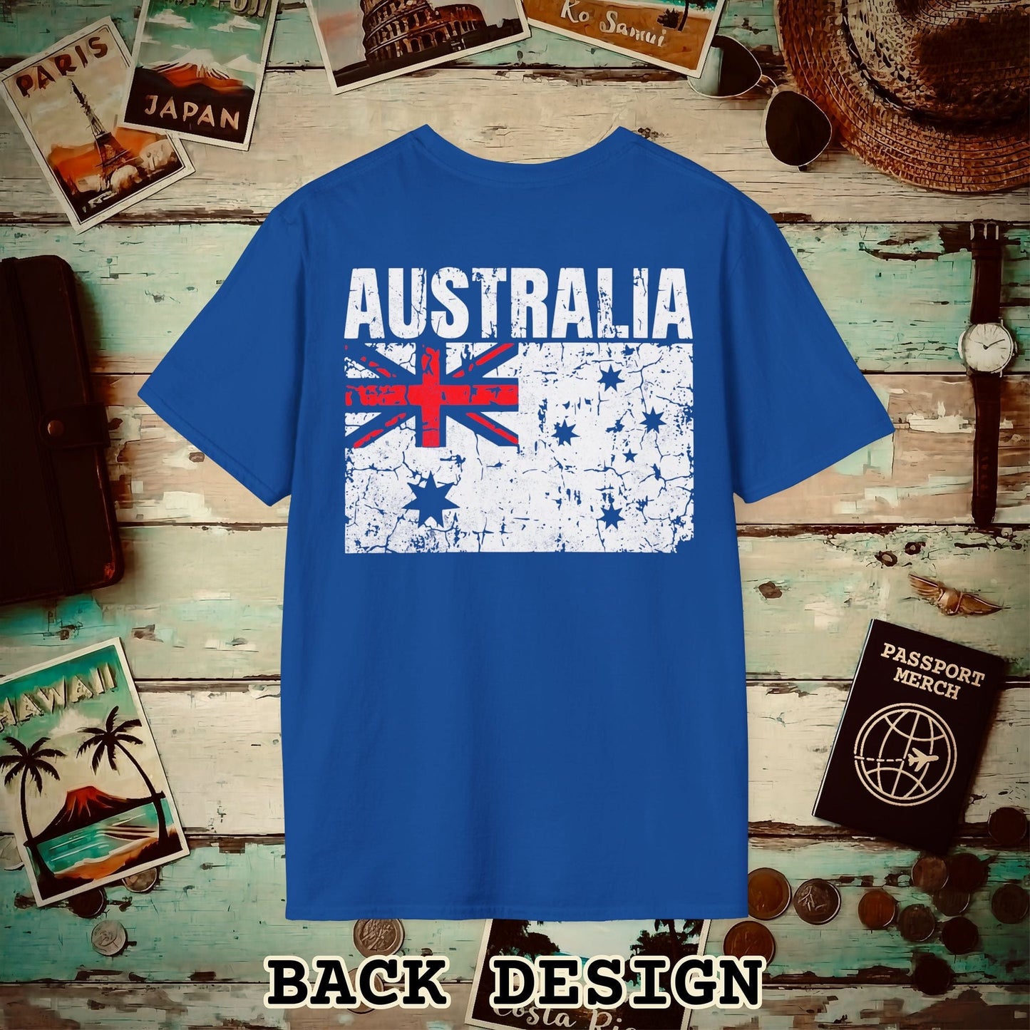 Australia Vintage Flag Back Print T-Shirt Royal / S