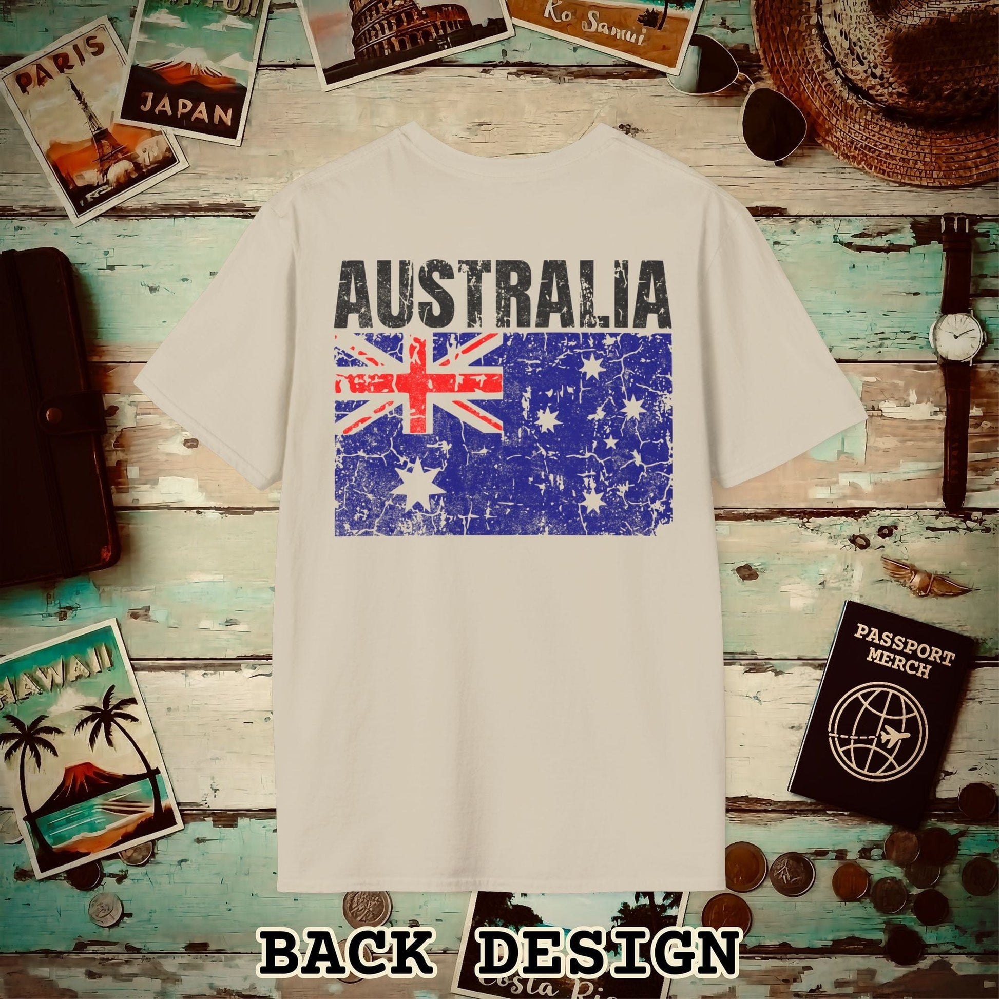 Australia Vintage Flag Back Print T-Shirt Sand / S