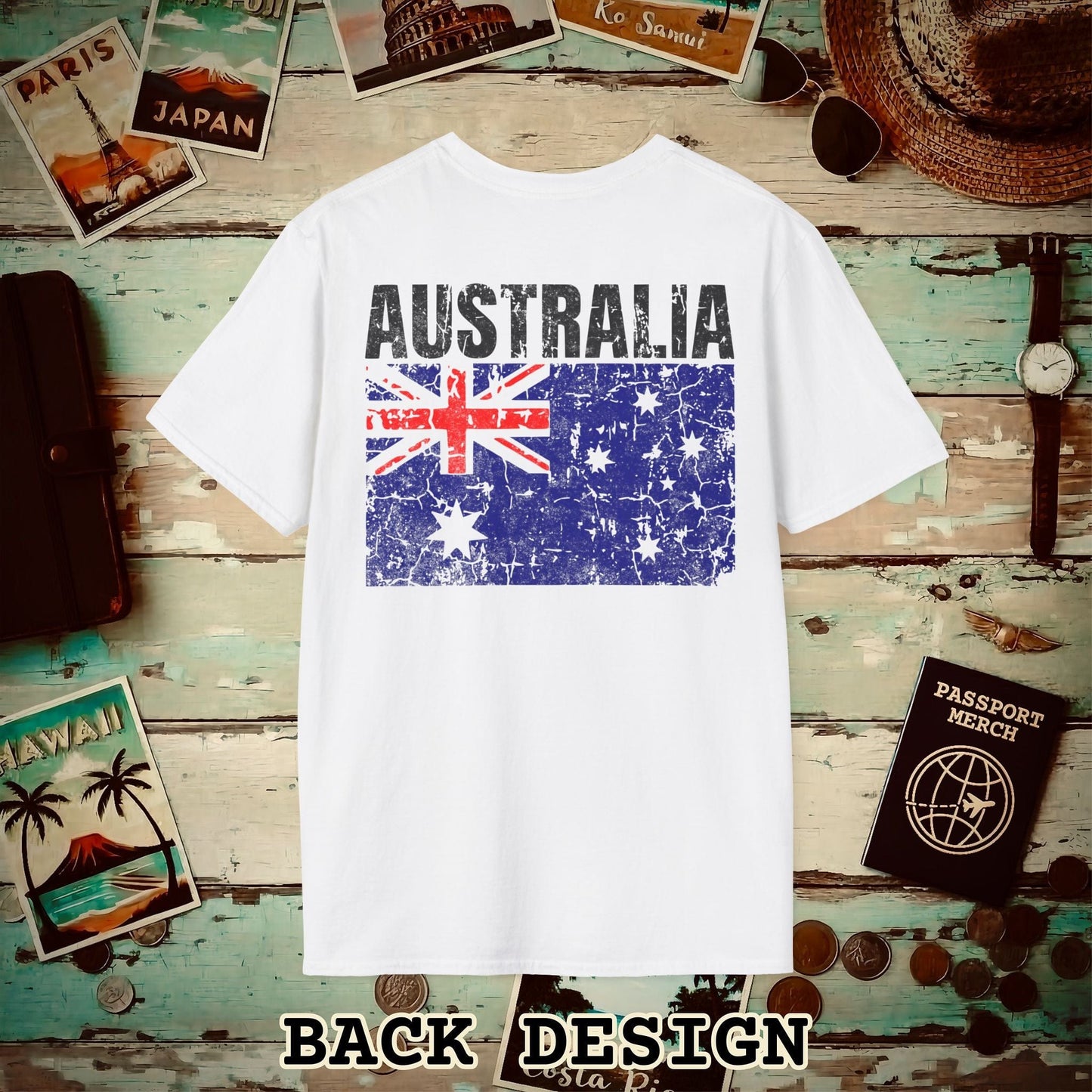 Australia Vintage Flag Back Print T-Shirt White / S
