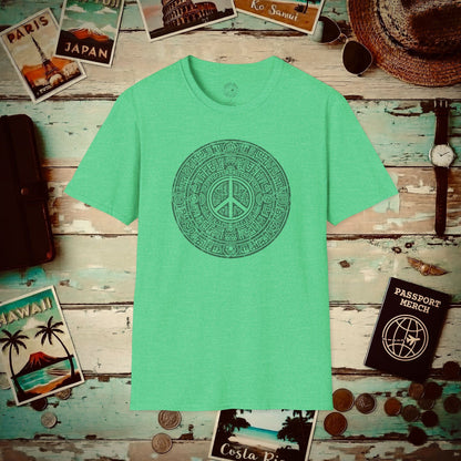 Aztec Peace Calendar Mexico T-Shirt Heather Irish Green / S