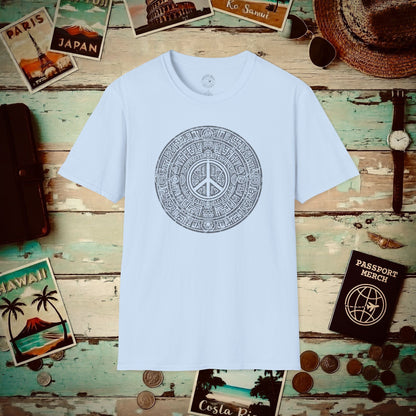 Aztec Peace Calendar Mexico T-Shirt Light Blue / S