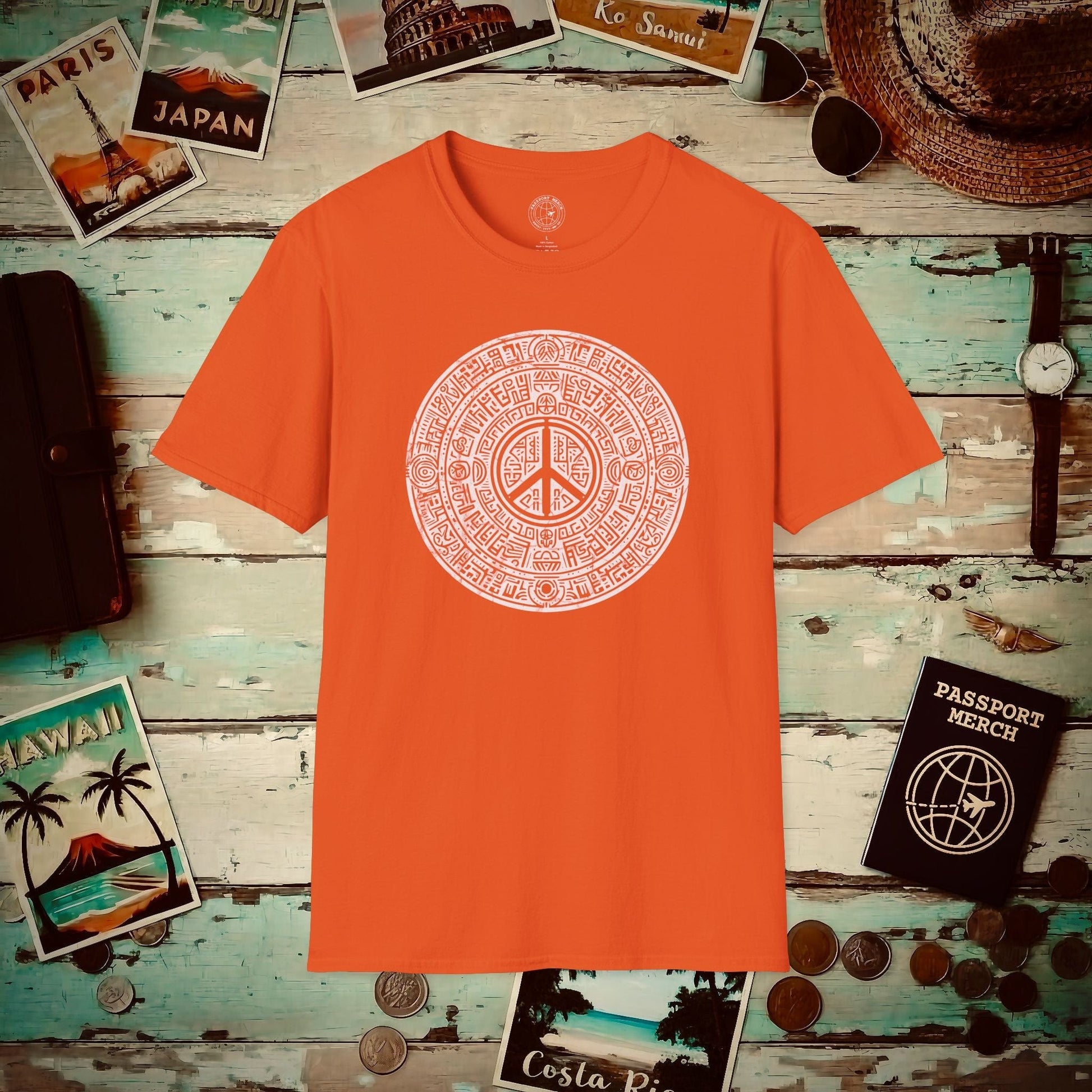 Aztec Peace Calendar Mexico T-Shirt Orange / S