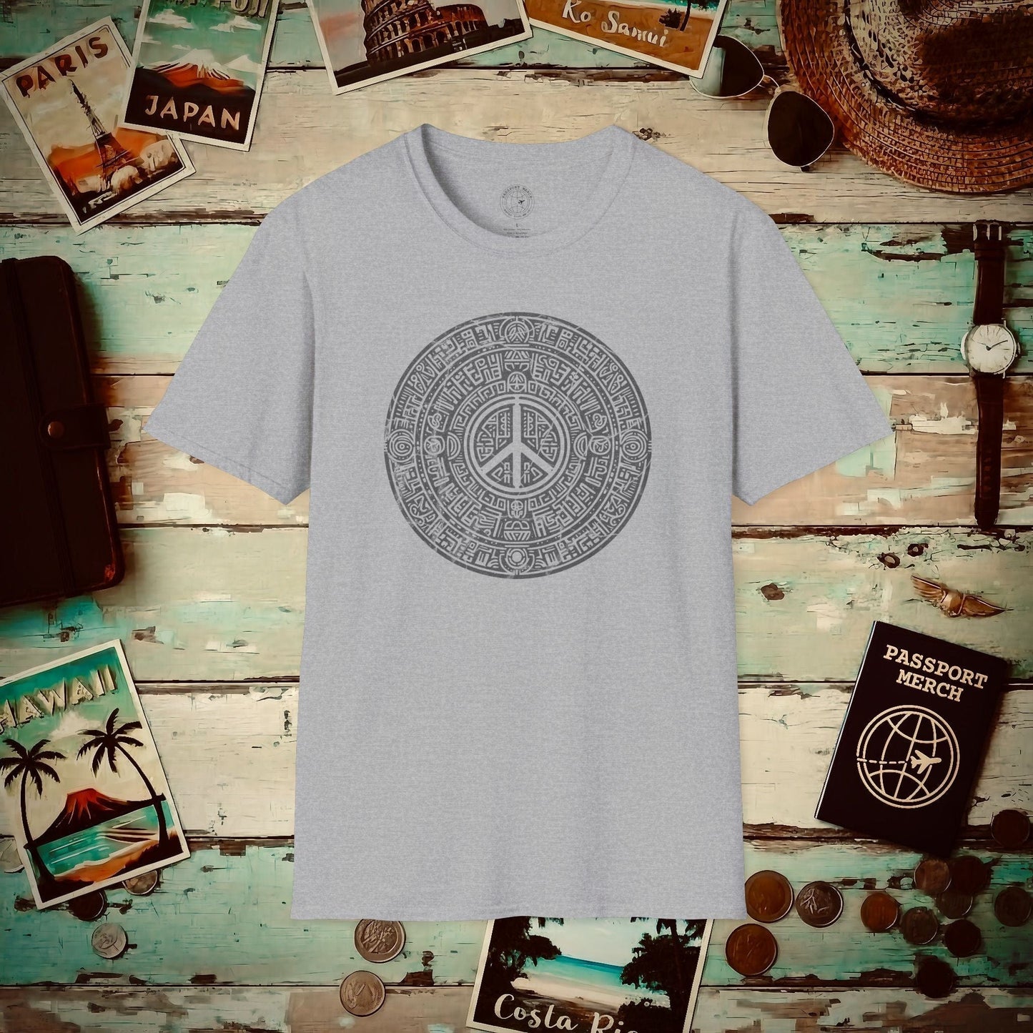 Aztec Peace Calendar Mexico T-Shirt Sport Grey / S