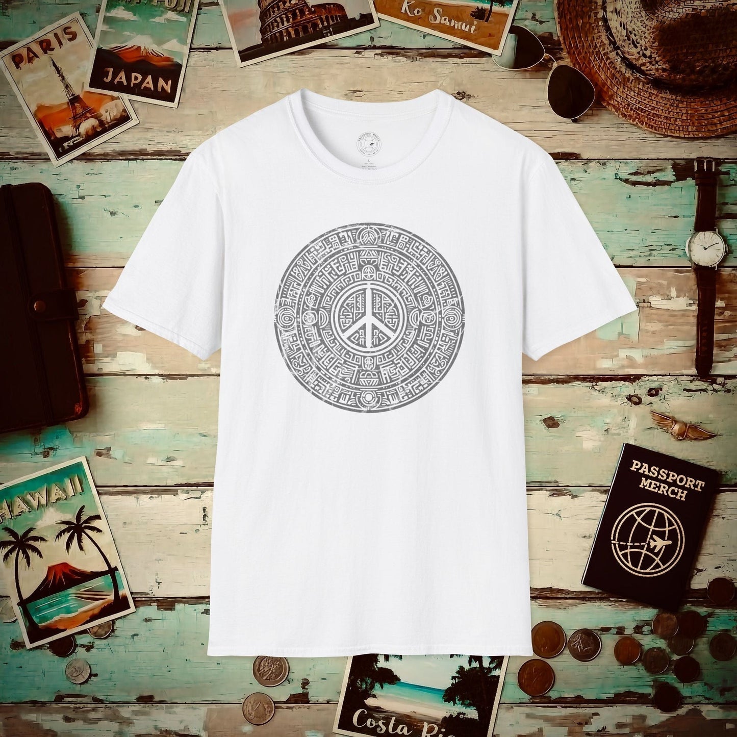 Aztec Peace Calendar Mexico T-Shirt White / S