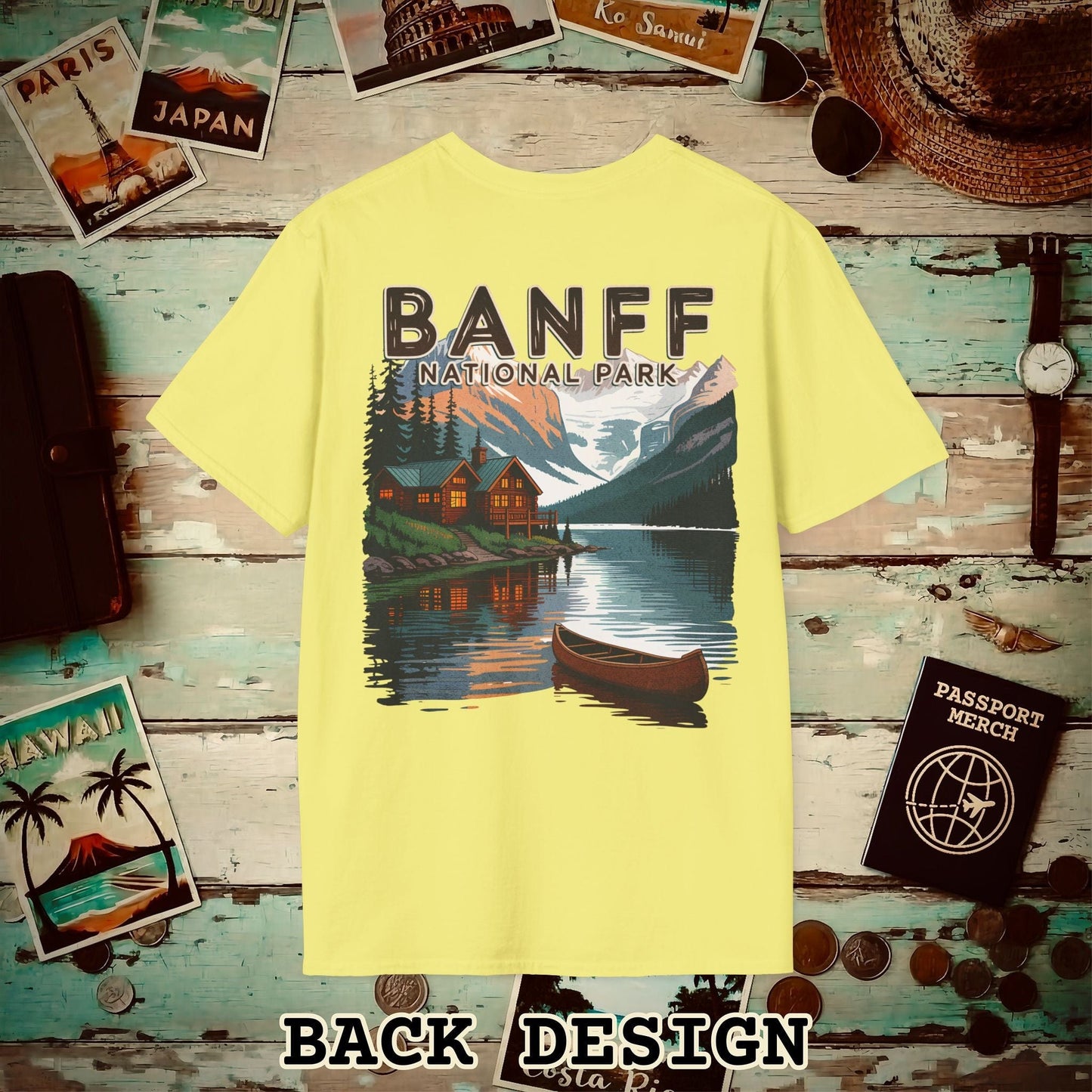 Banff National Park, Canada, Back Print T-Shirt Cornsilk / S