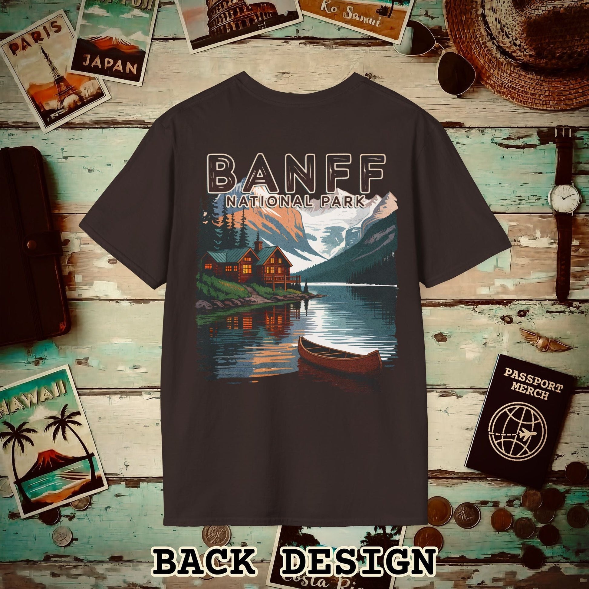 Banff National Park, Canada, Back Print T-Shirt Dark Chocolate / S
