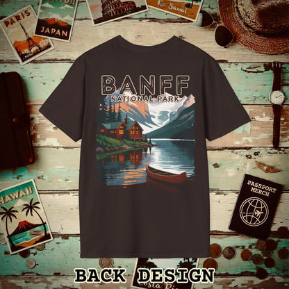 Banff National Park, Canada, Back Print T-Shirt Dark Chocolate / S