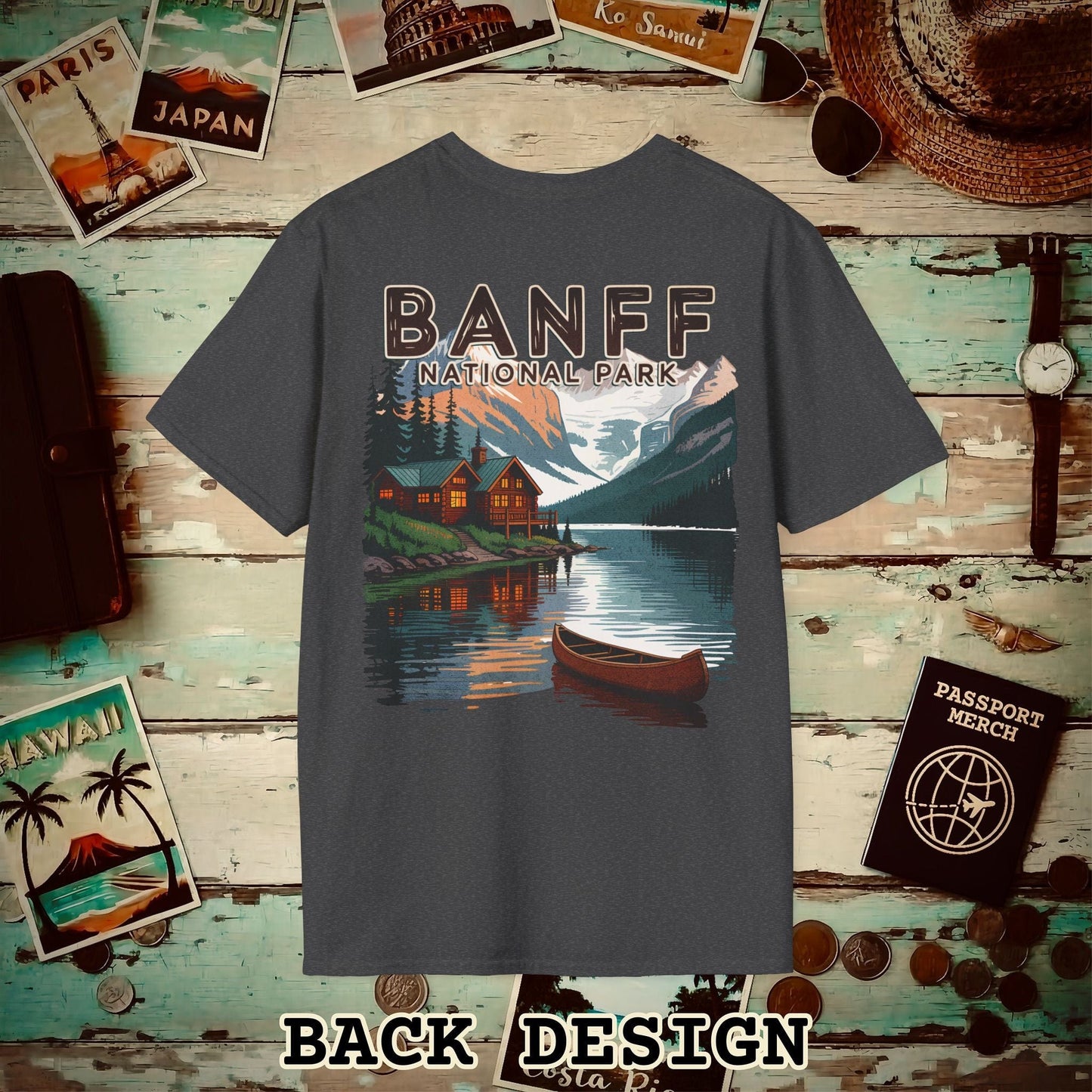 Banff National Park, Canada, Back Print T-Shirt Dark Heather / S