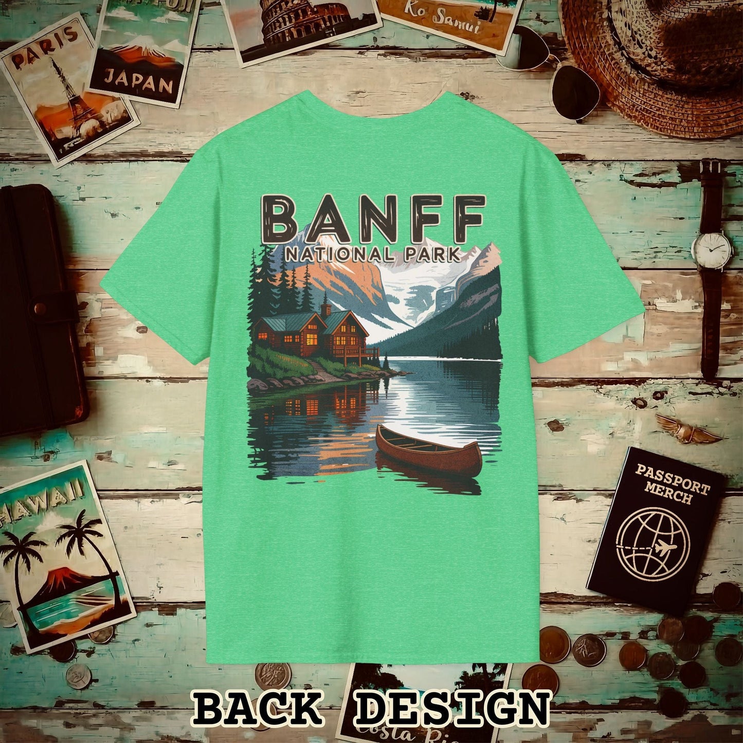 Banff National Park, Canada, Back Print T-Shirt Heather Irish Green / S