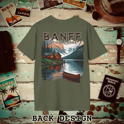 Banff National Park, Canada, Back Print T-Shirt Military Green / S