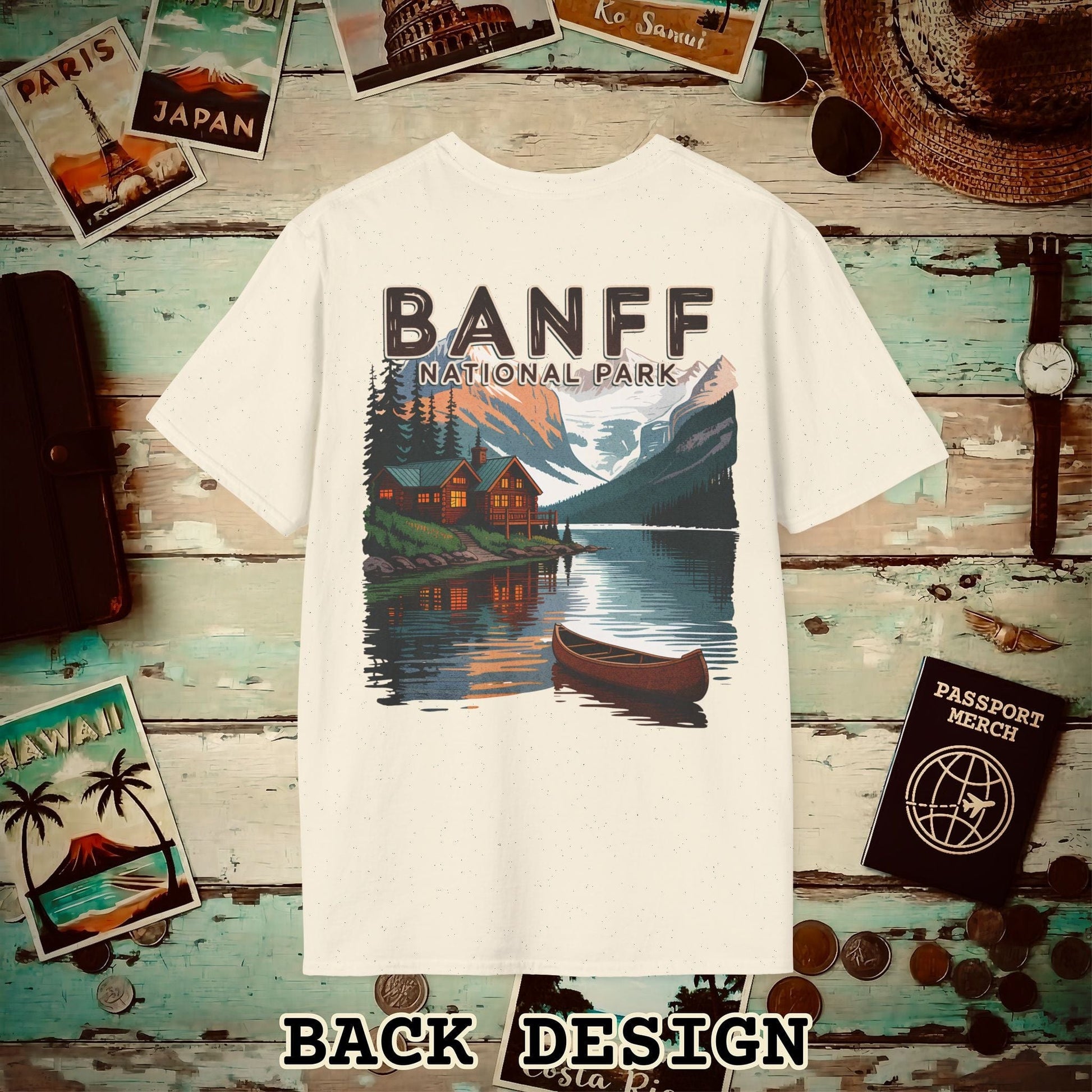 Banff National Park, Canada, Back Print T-Shirt Natural / S