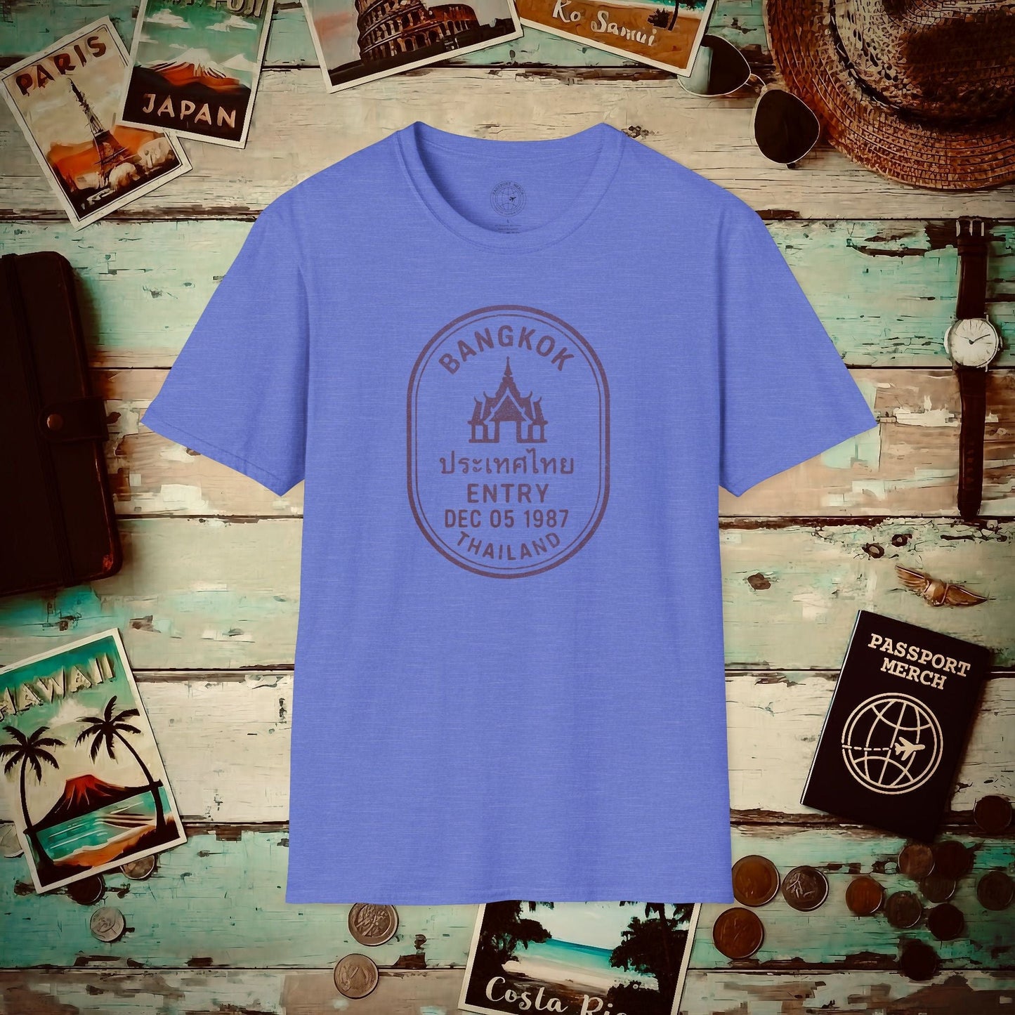 Bangkok, Thailand - Vintage Passport Stamp T-Shirt Heather Royal / S