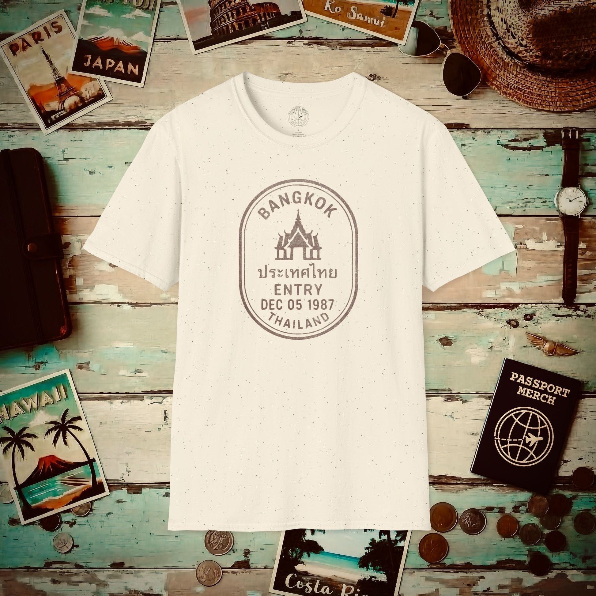 Bangkok, Thailand - Vintage Passport Stamp T-Shirt Natural / S