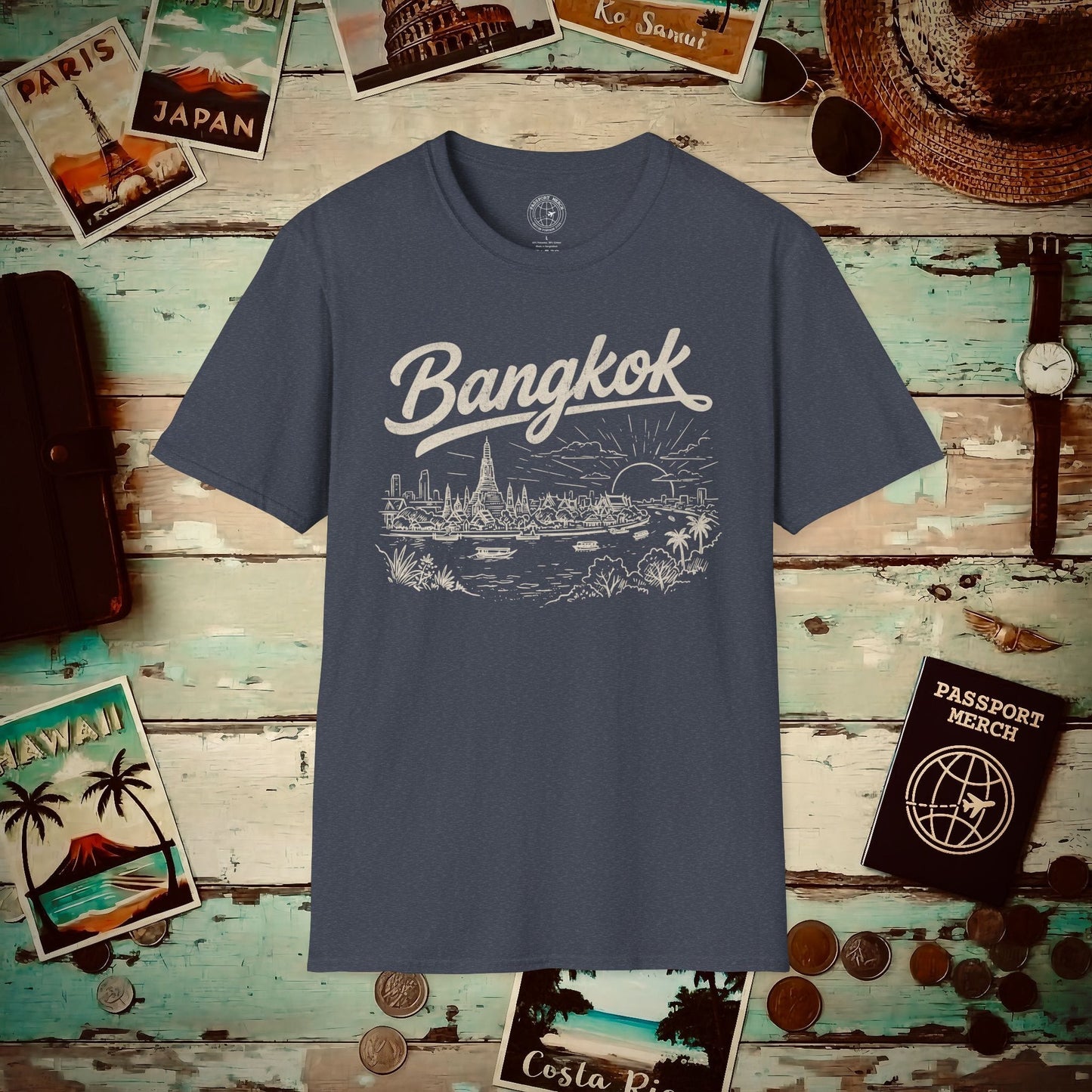 Bangkok Vintage Monochrome, Thailand T-Shirt Heather Navy / S