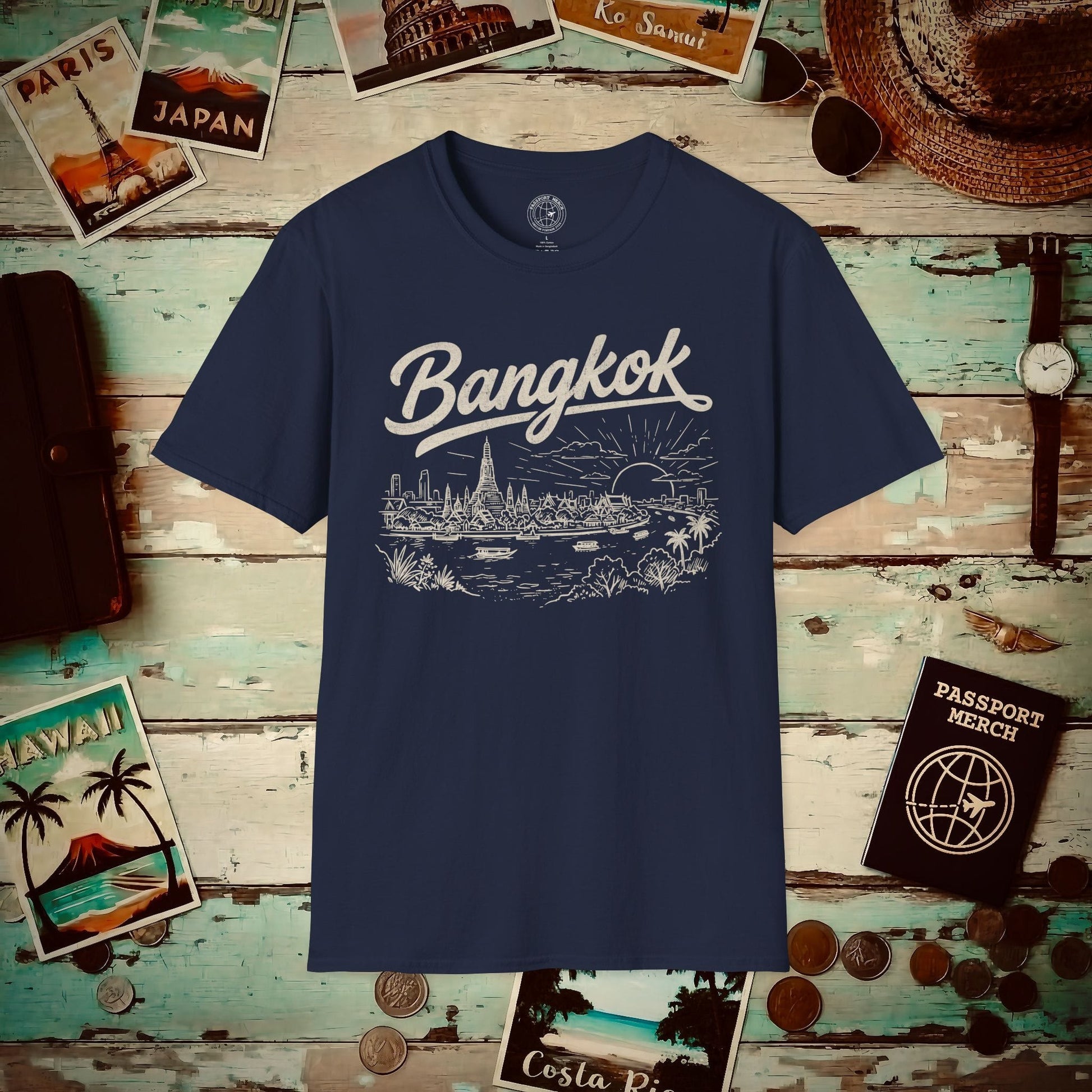 Bangkok Vintage Monochrome, Thailand T-Shirt Navy / S