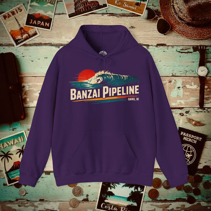 Banzai Pipeline, Oahu, Hawaii - Vibrant Surf Retro Hoodie Purple / S