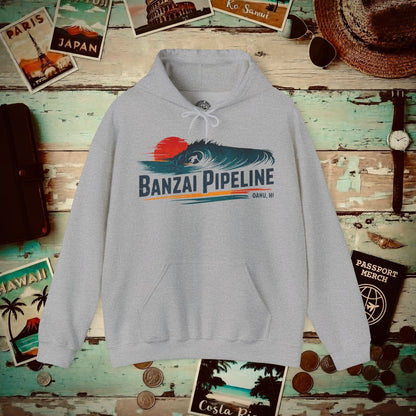 Banzai Pipeline, Oahu, Hawaii - Vibrant Surf Retro Hoodie Sport Grey / S
