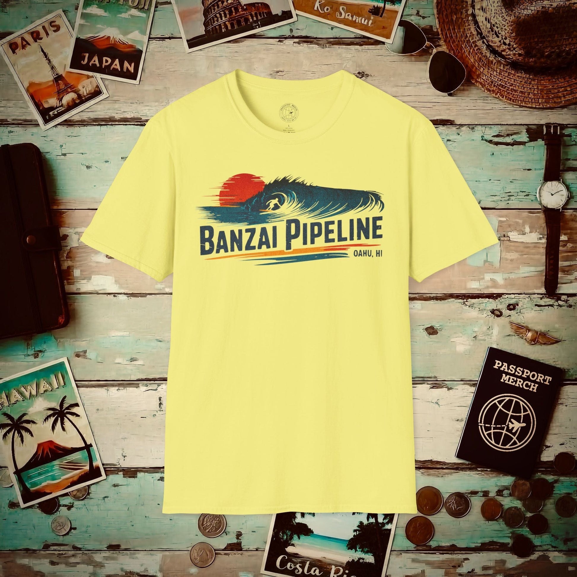 Banzai Pipeline, Oahu, Hawaii - Vibrant Surf Retro T-Shirt Cornsilk / S