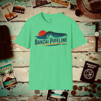 Banzai Pipeline, Oahu, Hawaii - Vibrant Surf Retro T-Shirt Heather Irish Green / S