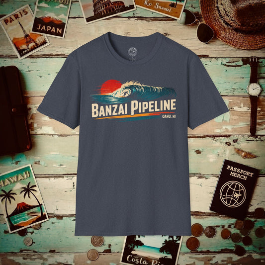 Banzai Pipeline, Oahu, Hawaii - Vibrant Surf Retro T-Shirt Heather Navy / S