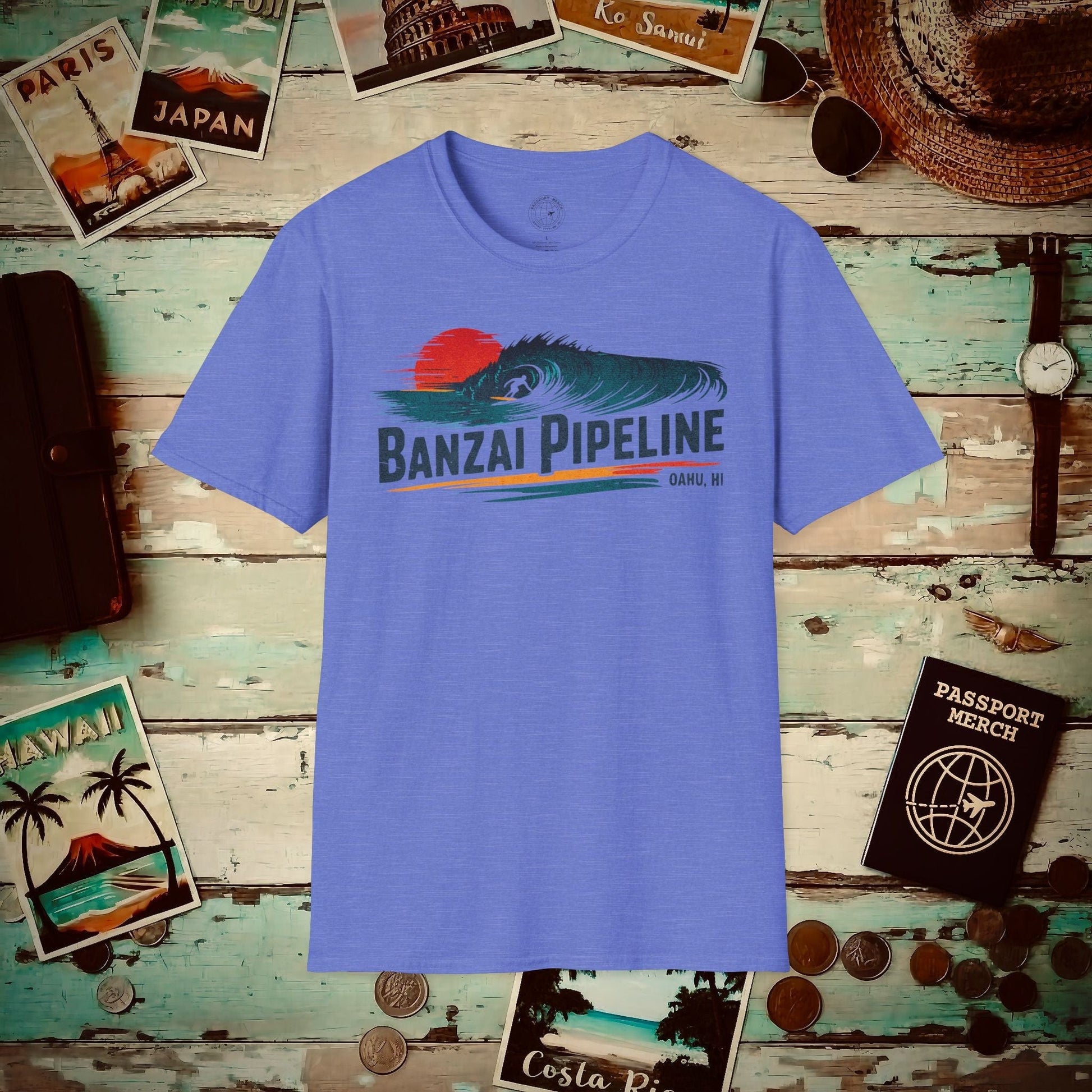 Banzai Pipeline, Oahu, Hawaii - Vibrant Surf Retro T-Shirt Heather Royal / S