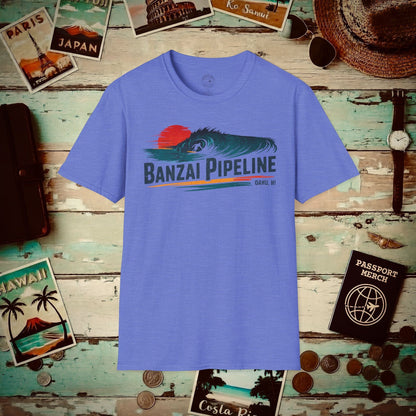 Banzai Pipeline, Oahu, Hawaii - Vibrant Surf Retro T-Shirt Heather Royal / S