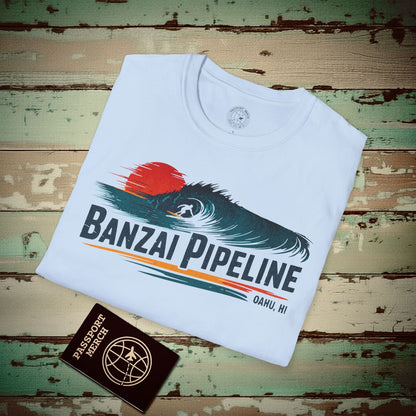 Banzai Pipeline, Oahu, Hawaii - Vibrant Surf Retro T-Shirt Light Blue / S