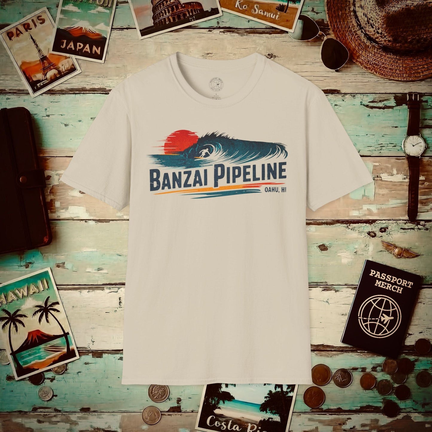 Banzai Pipeline, Oahu, Hawaii - Vibrant Surf Retro T-Shirt Sand / S