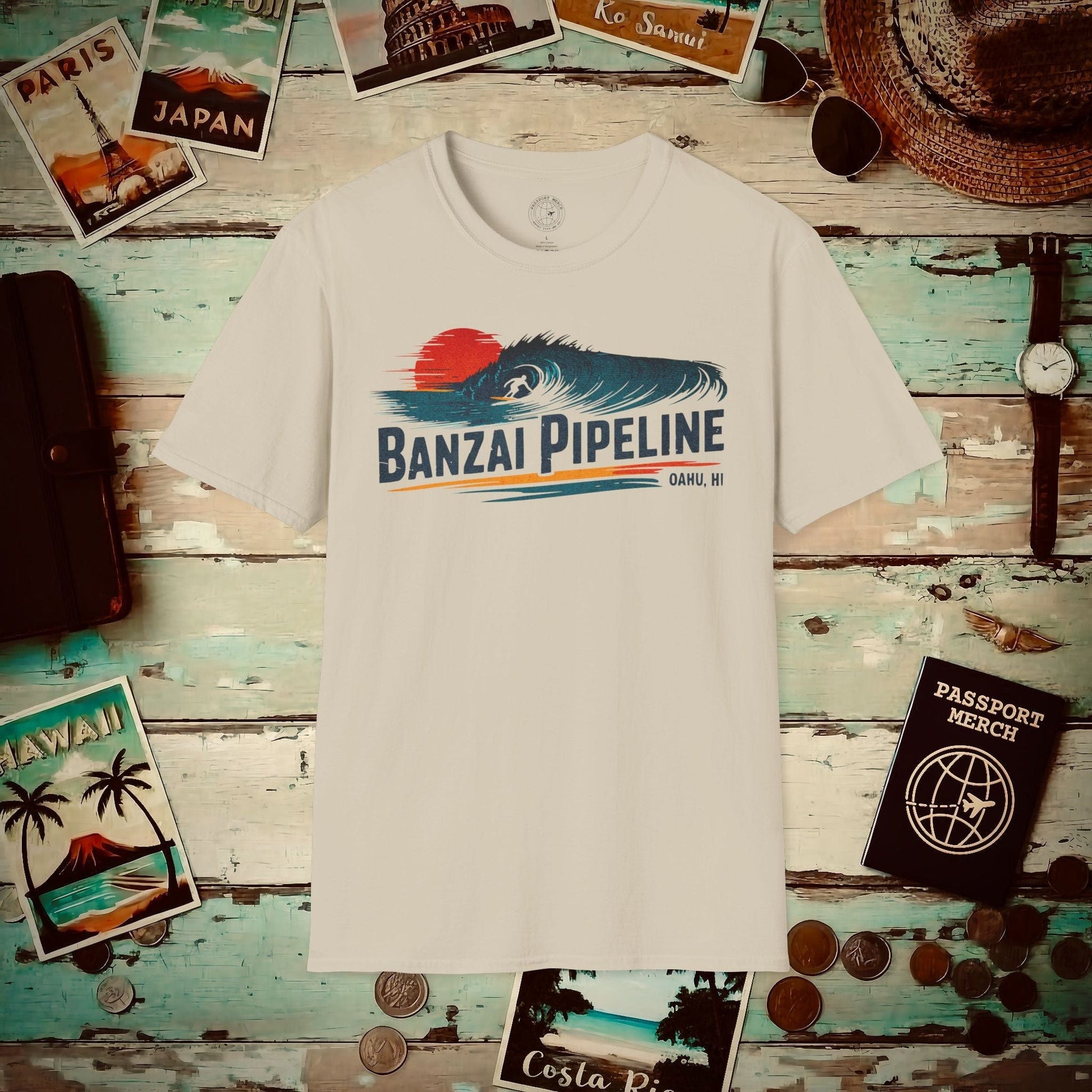 Banzai Pipeline, Oahu, Hawaii - Vibrant Surf Retro T-Shirt Sand / S