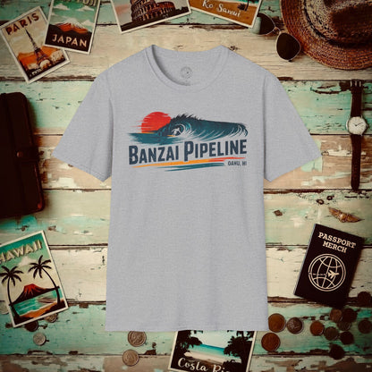 Banzai Pipeline, Oahu, Hawaii - Vibrant Surf Retro T-Shirt Sport Grey / S