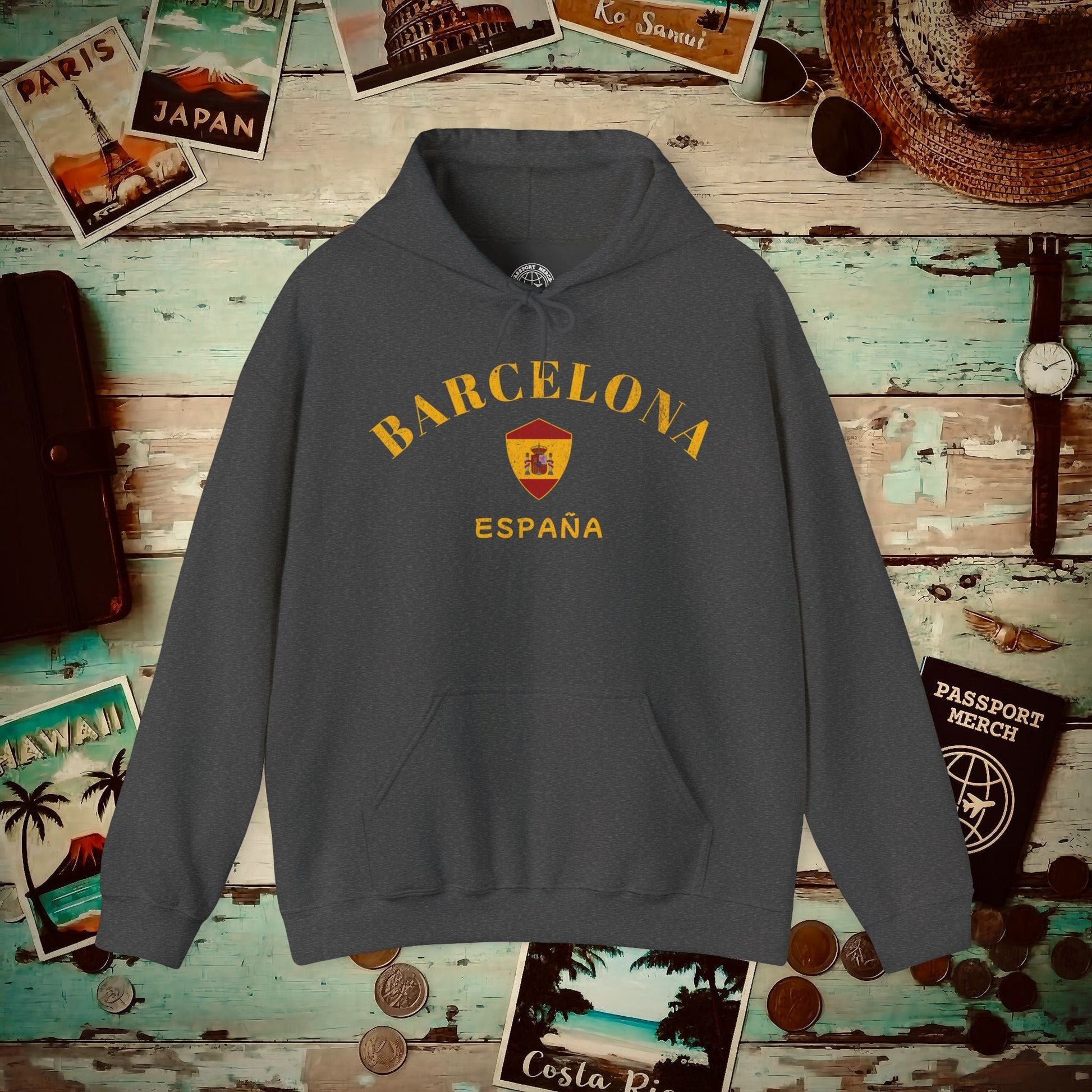 Barcelona with Coat of Arms Spain Hoodie Dark Heather / S
