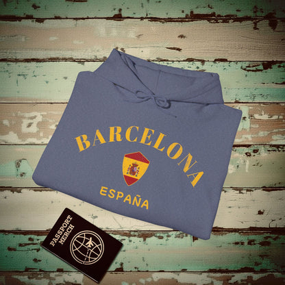 Barcelona with Coat of Arms Spain Hoodie Heather Navy / S