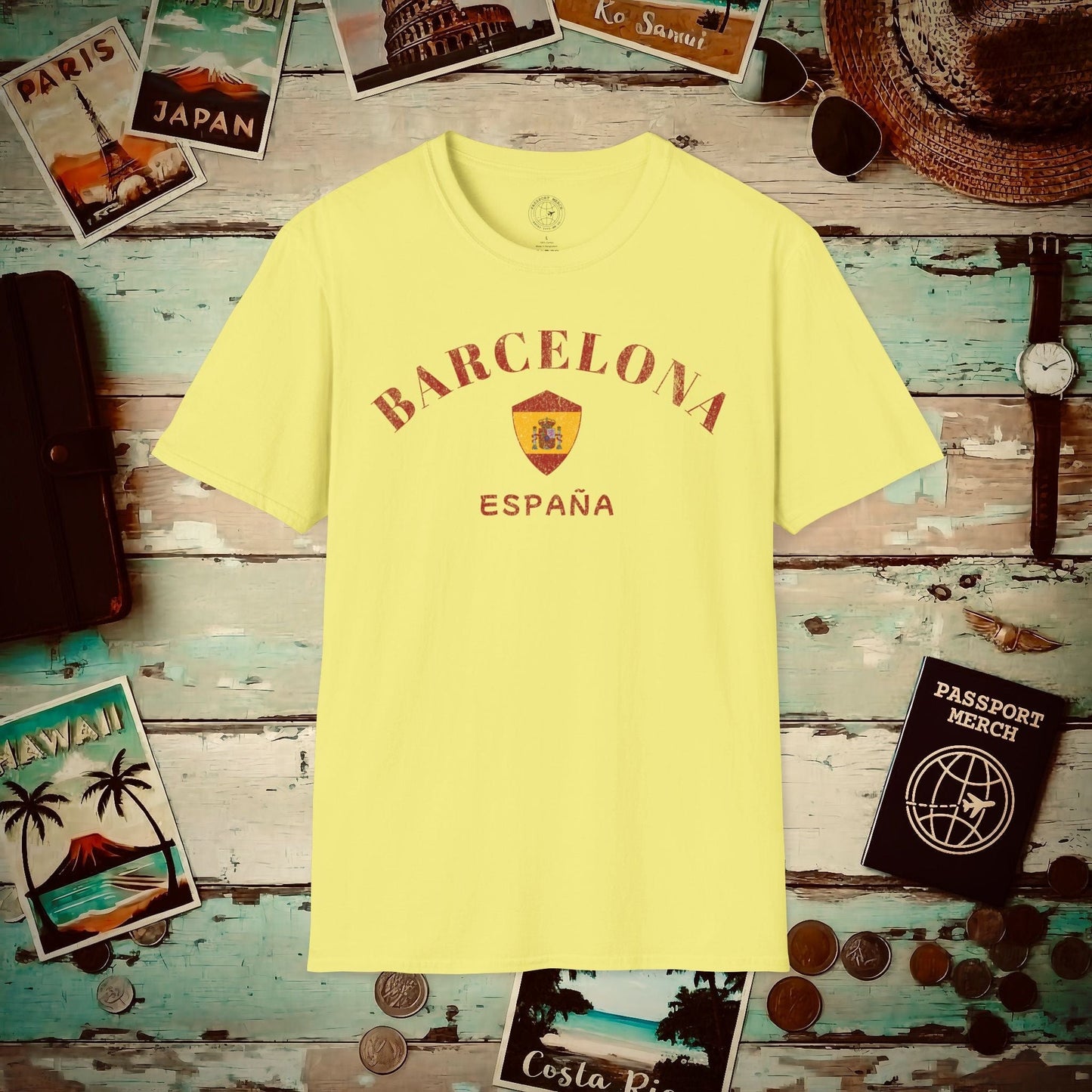 Barcelona with Coat of Arms Spain T-Shirt Cornsilk / S