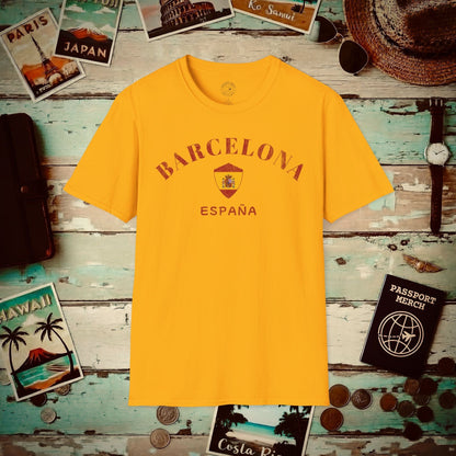 Barcelona with Coat of Arms Spain T-Shirt Gold / S