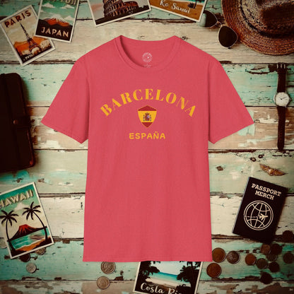 Barcelona with Coat of Arms Spain T-Shirt Heather Red / S