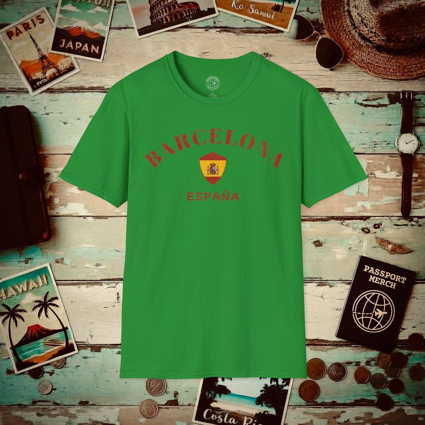 Barcelona with Coat of Arms Spain T-Shirt Irish Green / S