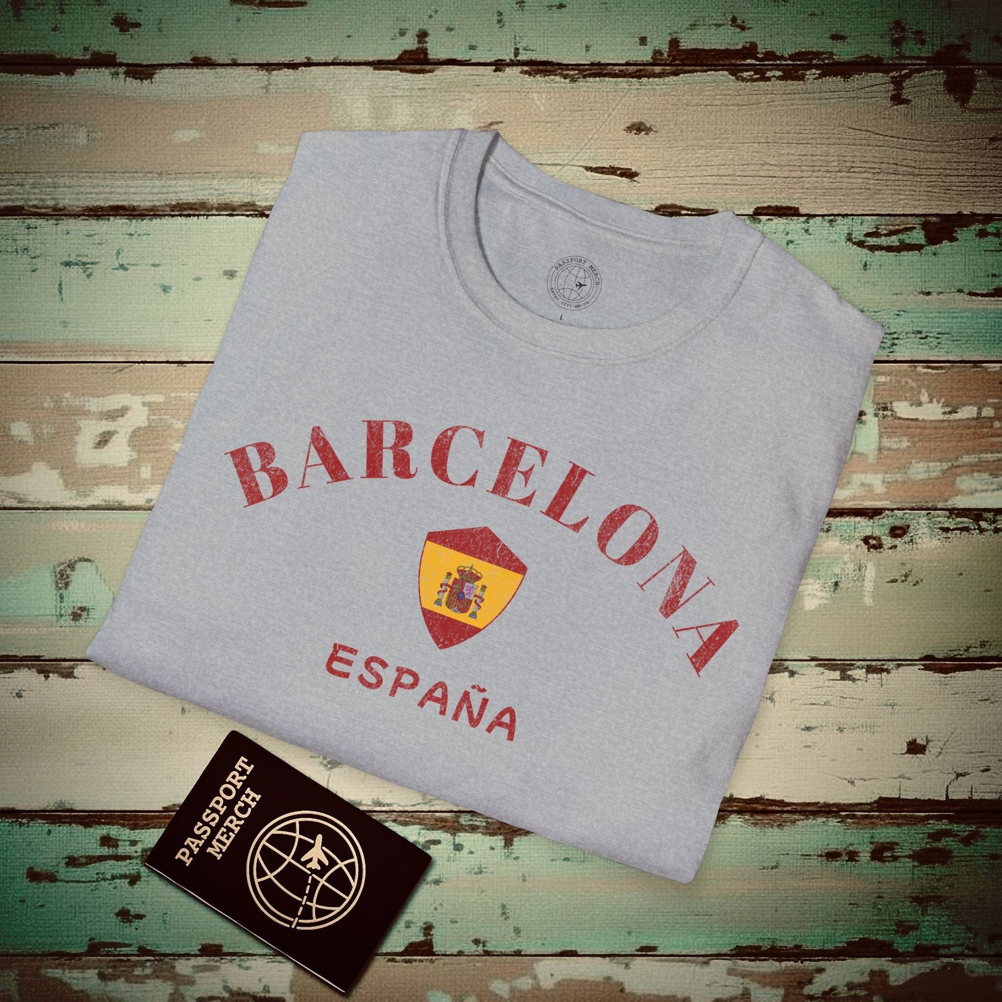 Barcelona with Coat of Arms Spain T-Shirt Sport Grey / S