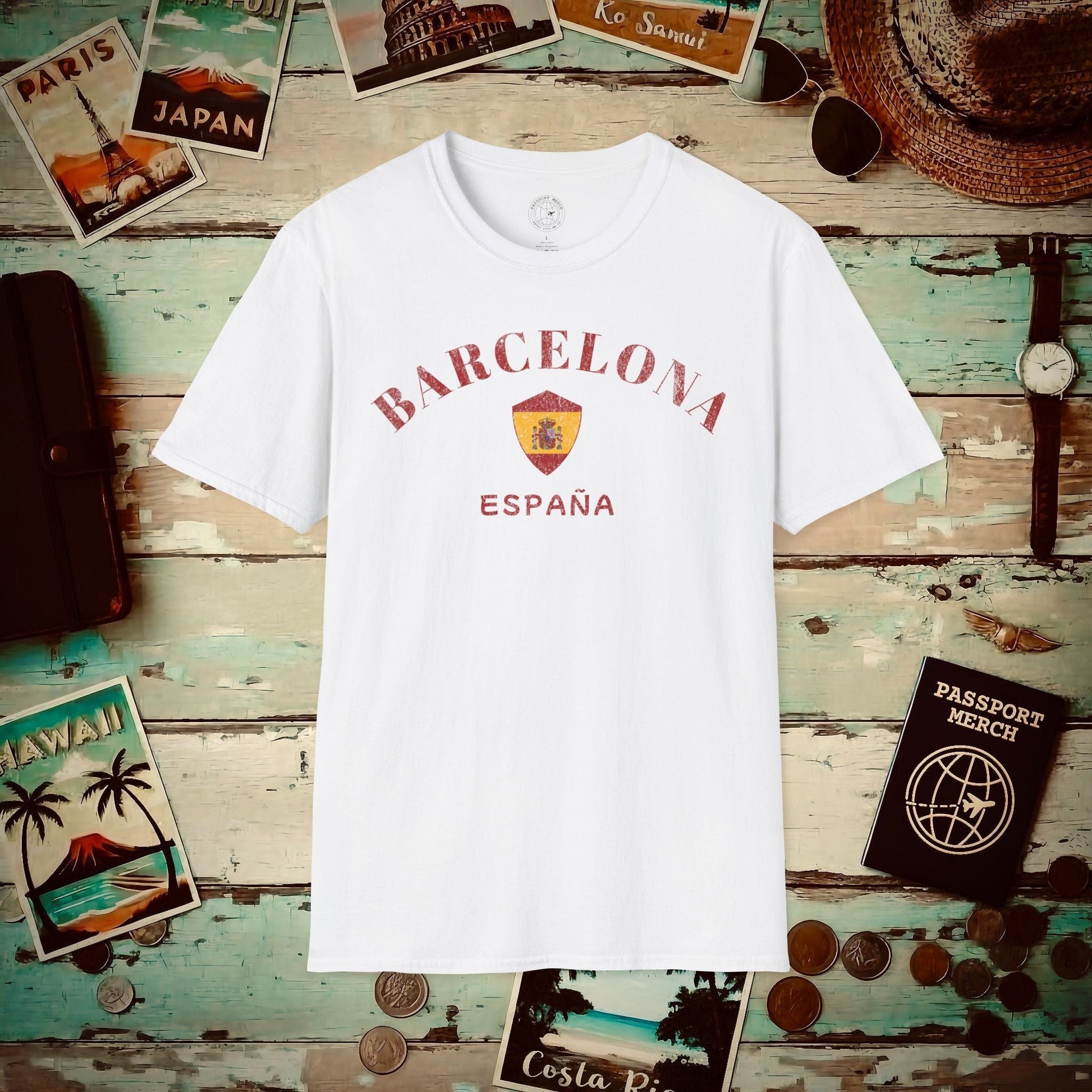 Barcelona with Coat of Arms Spain T-Shirt White / S